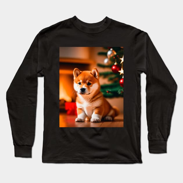 Cute Shiba Inu Puppy's First Christmas Long Sleeve T-Shirt by nicecorgi